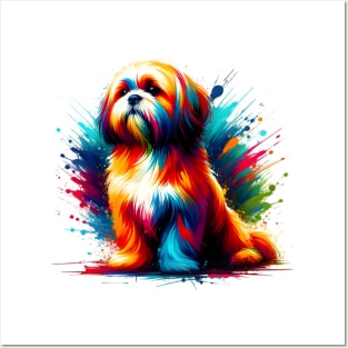 Vibrant Lhasa Apso in Colorful Splash Art Style Posters and Art